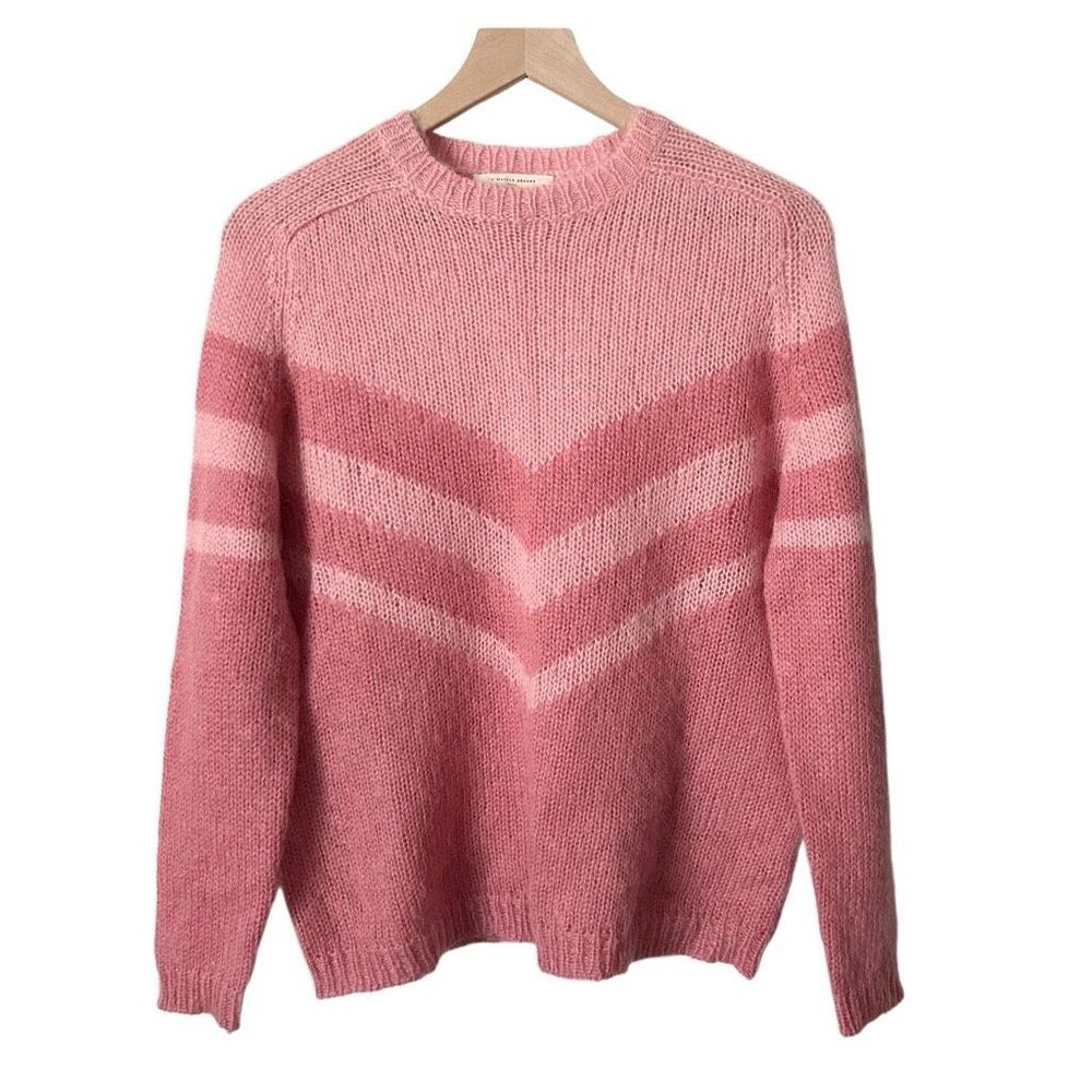 Sezane Joy Mohair Wool Nylon Jumper Pink Colorblock Size Small cozy warm